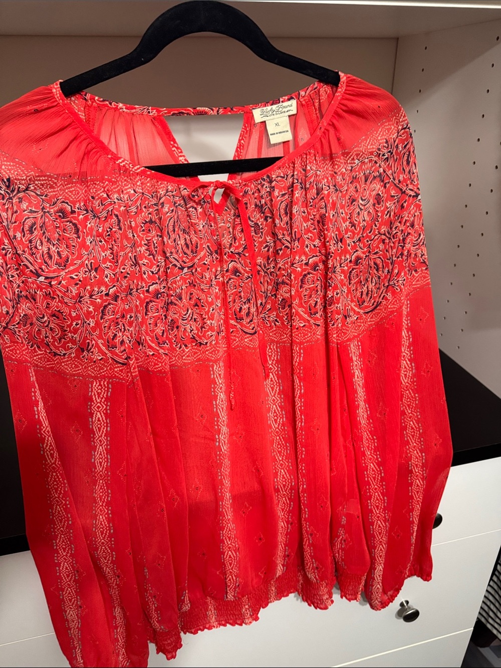 Lucky Brand Red Embroidered Peasant Blouse